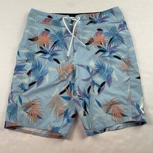 Volcom Boardshorts Men’s 27 Swim Trunks Swimwear Poly Stretch Blue Leaves Pocket